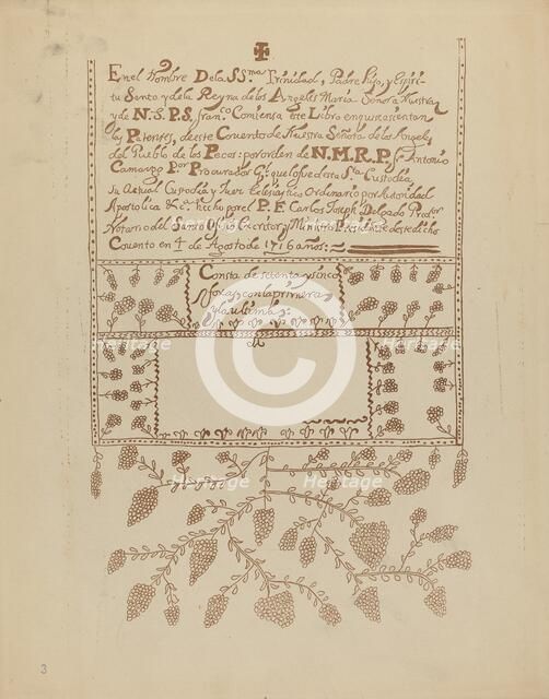 Plate 3: Pecos Book of Visitations: From Portfolio "Spanish Colonial Designs of New Mexico", 1935/19 Creator: Unknown.