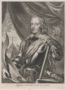 Plate 3: Portrait of Ferdinand Cardinal Infante of Spain, in military armor; from Guilliel..., 1636. Creators: Jacobus van Schoor, Johannes Meursius, Willem van der Beke