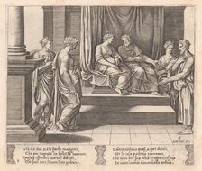 Plate 3: Psyche's two sisters are married to kings, with Psyche standing at left, accom..., 1530-60. Creator: Master of the Die