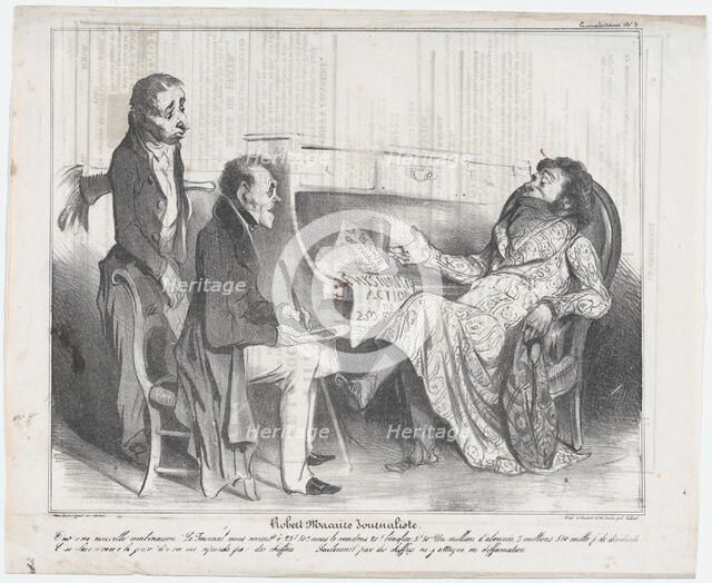 Plate 3: Robert Macaire Journaliste. 1836.  Creator: Honore Daumier.