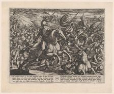 Plate 30: Cerialis Driving the Dutch into the Rhine, from The War of the Romans Against th..., 1611. Creator: Antonio Tempesta