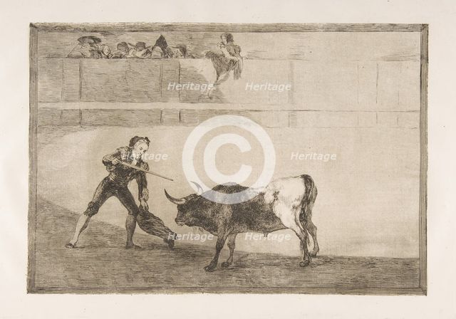 Plate 30 of the 'Tauromaquia': Pedro Romero killing the halted bull., 1816. Creator: Francisco Goya.
