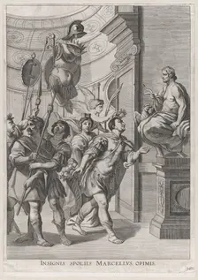 Plate 30: Marcellus dedicating the spoils of war to Jupiter; from Guillielmus Becanus's S..., 1636. Creators: Johannes Meursius, Willem van der Beke