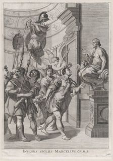 Plate 30: Marcellus dedicating the spoils of war to Jupiter; from Guillielmus Becanus's S..., 1636. Creators: Johannes Meursius, Willem van der Beke