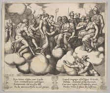 Plate 30: Venus and Cupid pleading their case in the presence of Jupiter and other Gods..., 1530-60. Creator: Master of the Die