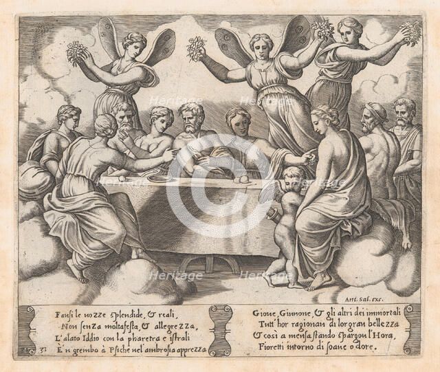 Plate 31: Gods celebrating the wedding of Cupid and Psyche, from the Story of Cupid and..., 1530-60. Creator: Master of the Die.