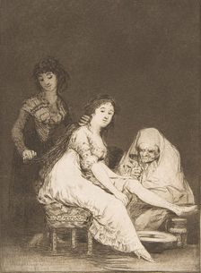 Plate 31 from Los Caprichos': She prays for her (Ruega por ella.), 1799. Creator: Francisco Goya