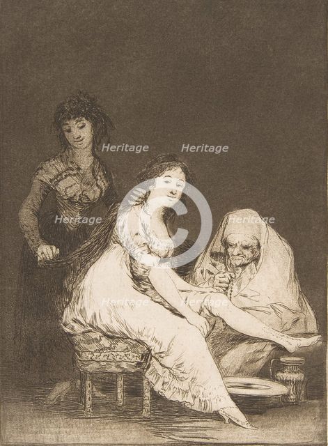 Plate 31 from 'Los Caprichos': She prays for her (Ruega por ella.), 1799. Creator: Francisco Goya.