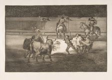 Plate 31 of the Tauromaquia': Banderillas with firecrackers., 1816. Creator: Francisco Goya