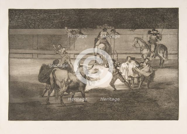 Plate 31 of the 'Tauromaquia': Banderillas with firecrackers., 1816. Creator: Francisco Goya.
