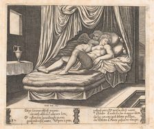 Plate 32: Cupid and Psyche in the nuptial bed, from the Story of Cupid and Psyche as to..., 1530-60. Creator: Master of the Die