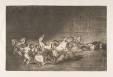 Plate 32 from the Tauromaquia':Two teams of picadors thrown one after the other by a sing..., 1816. Creator: Francisco Goya