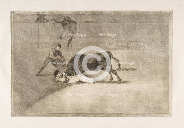 Plate 33 from the 'Tauromaquia': The unlucky death of Pepe Illo in the ring at Madrid., 1816. Creator: Francisco Goya.