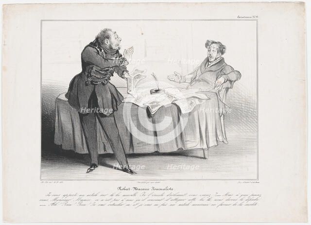 Plate 33: Robert Macaire Journaliste, 1838.  Creator: Honore Daumier.