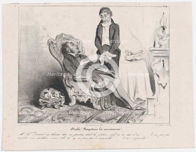 Plate 34: Diable! Respectons les convenances!, 1838.  Creator: Honore Daumier.