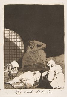 Plate 34 from Los Caprichos': Sleep overcomes them (Las rinde el Sueño.), 1799. Creator: Francisco Goya