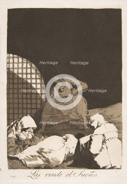 Plate 34 from 'Los Caprichos': Sleep overcomes them (Las rinde el Sueño.), 1799. Creator: Francisco Goya.