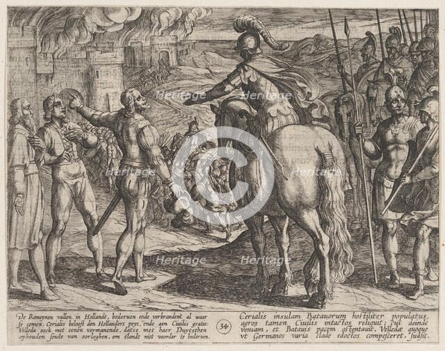 Plate 34: The Romans Burning the Dutch Countryside, from The War of the Romans Against the..., 1611. Creator: Antonio Tempesta.
