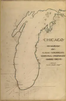 Plate 35 from Plan of Chicago 1909: Chicago, and Diagram of Lake Michigan. Proposed Roadway... Creator: Daniel Burnham