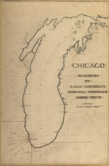 Plate 35 from Plan of Chicago 1909: Chicago, and Diagram of Lake Michigan. Proposed Roadway... Creator: Daniel Burnham