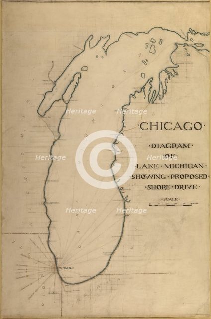 Plate 35 from Plan of Chicago 1909: Chicago, and Diagram of Lake Michigan. Proposed Roadway... Creator: Daniel Burnham.