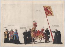 Plate 35: Men with heraldic flags and horses from Charolois marching in the funeral proces..., 1623. Creator: Cornelis Galle I