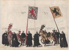 Plate 36: Men with heraldic flags and horses from Zutphen and Namur marching in the funera..., 1623. Creator: Cornelis Galle I