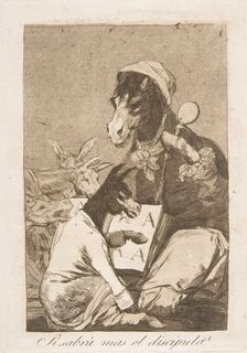 Plate 37 from Los Caprichos': Might not the pupil know more? (Si Sabrá mas el discipulo?), 1799. Creator: Francisco Goya