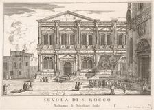 Plate 37: Side view of the school of St. Roch at left and view of facade of the church of ..., 1703. Creator: Luca Carlevarijs