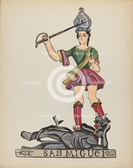 Plate 38: Saint Michael: From Portfolio "Spanish Colonial Designs of New Mexico", 1935/1942. Creator: Unknown.