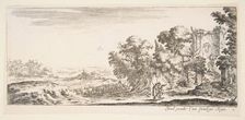 Plate 4: two pilgrims observing ruins to right, one pointing towards the right, a shep..., ca. 1641. Creator: Stefano della Bella