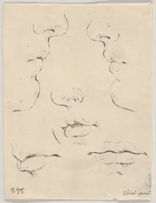 Plate 4: two profiles and three mouths, from The Book for Learning to Draw (Livre po..., ca. 1649. Creator: Stefano della Bella