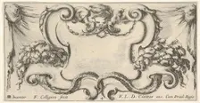 Plate 4: a cartouche with the head of a cherub at top center, leaves and flowers to..., ca. 1640-45. Creator: Francois Collignon