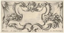 Plate 4: a cartouche with the head of a cherub at top center, leaves and flowers to..., ca. 1640-45. Creator: Francois Collignon