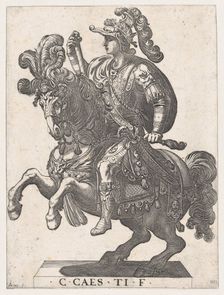 Plate 4: Emperor Gaius on Horseback, from The First Twelve Roman Caesars 1596. Creator: Antonio Tempesta