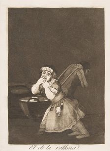Plate 4 from Los Caprichos': Nanny's boy (El de la rollona.), 1799. Creator: Francisco Goya