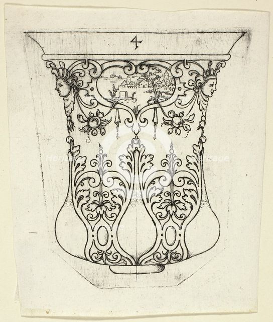 Plate 4, from twenty ornamental designs for goblets and beakers, 1604. Creator: Master AP.