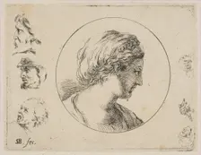 Plate 4: Head of a Woman in Profile, from Second collection of various doodles and et..., ca. 1646. Creator: Stefano della Bella