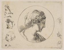 Plate 4: Head of a Woman in Profile, from Second collection of various doodles and et..., ca. 1646. Creator: Stefano della Bella
