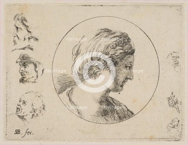 Plate 4: Head of a Woman in Profile, from 'Second collection of various doodles and et..., ca. 1646. Creator: Stefano della Bella.
