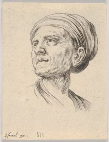 Plate 4: head of an old woman with a bonnet, looking left from Various heads and figures .., 1650. Creator: Stefano della Bella