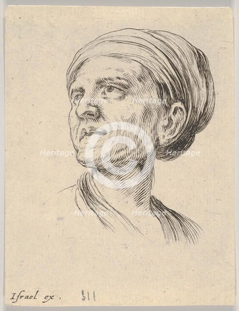 Plate 4: head of an old woman with a bonnet, looking left from 'Various heads and figures'..., 1650. Creator: Stefano della Bella.