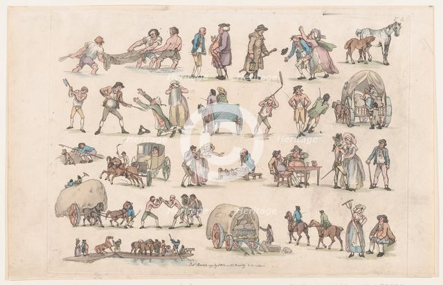 Plate 4, Outlines of Figures, Landscapes and Cattle...for the Use of Learners, Ma..., March 8, 1790. Creator: Thomas Rowlandson.