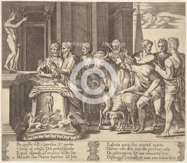 Plate 4: Psyche's father consulting the oracle, from 'The Fable of Psyche', 1530-60. Creator: Master of the Die.
