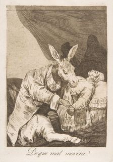 Plate 40 from Los Caprichos': Of what ill will he die? (De que mal morira?), 1799. Creator: Francisco Goya