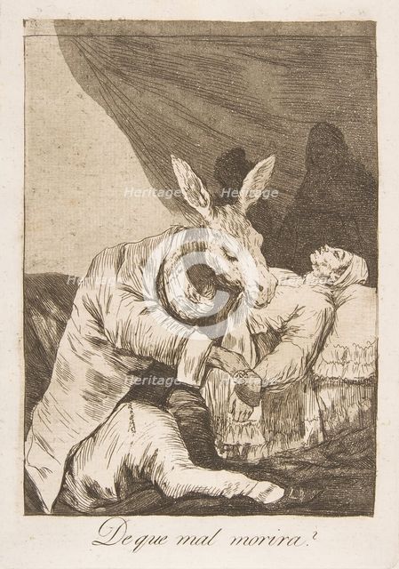 Plate 40 from 'Los Caprichos': Of what ill will he die? (De que mal morira?), 1799. Creator: Francisco Goya.