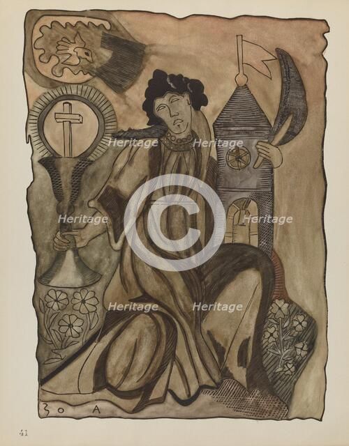 Plate 41: Saint Barbara: From Portfolio "Spanish Colonial Designs of New Mexico", 1935/1942. Creator: Unknown.