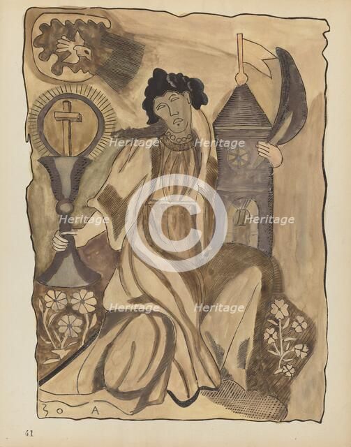 Plate 41: Saint Barbara: From Portfolio "Spanish Colonial Designs of New Mexico", 1935/1942. Creator: Unknown.