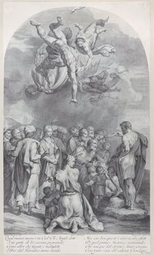 Plate 41: Saint John the Baptist preaching to a large crowd and baptizing children, 1756. Creators: Bartolomeo Crivellari, Gabriel Söderling