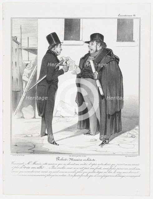 Plate 41: Robert Macaire architecte, 1838. Creator: Honore Daumier.